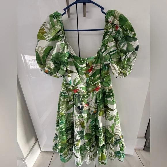 ANTONIO MELANI Green Tropical Puff-Sleeve Mini Dress - Picture 3 of 10